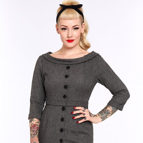 Vintage Marc Jacobs Light Grey Wool Blend Wiggle Dress Sz 4 Retro Preppy - Picture 1 of 12